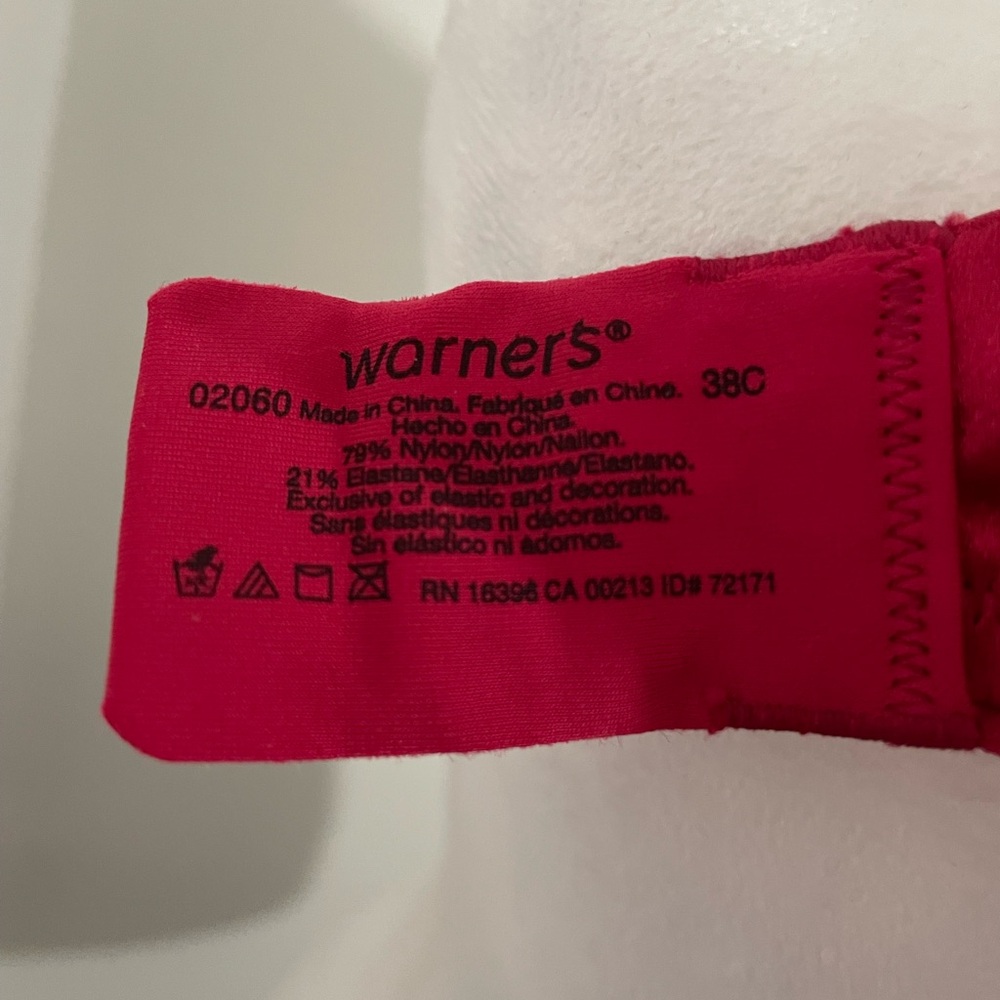 NWT WARNER’S Fall In Luxe Lift Wire-Free Bra Red Satin 38C - Picture 10 of 11